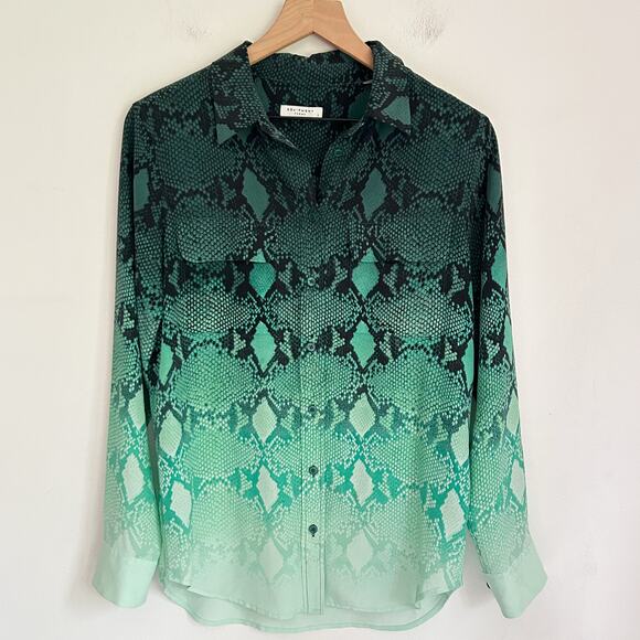 Equipment Tops - Equipment Ombre Snakeskin Button Up Silk Blouse Size S Green